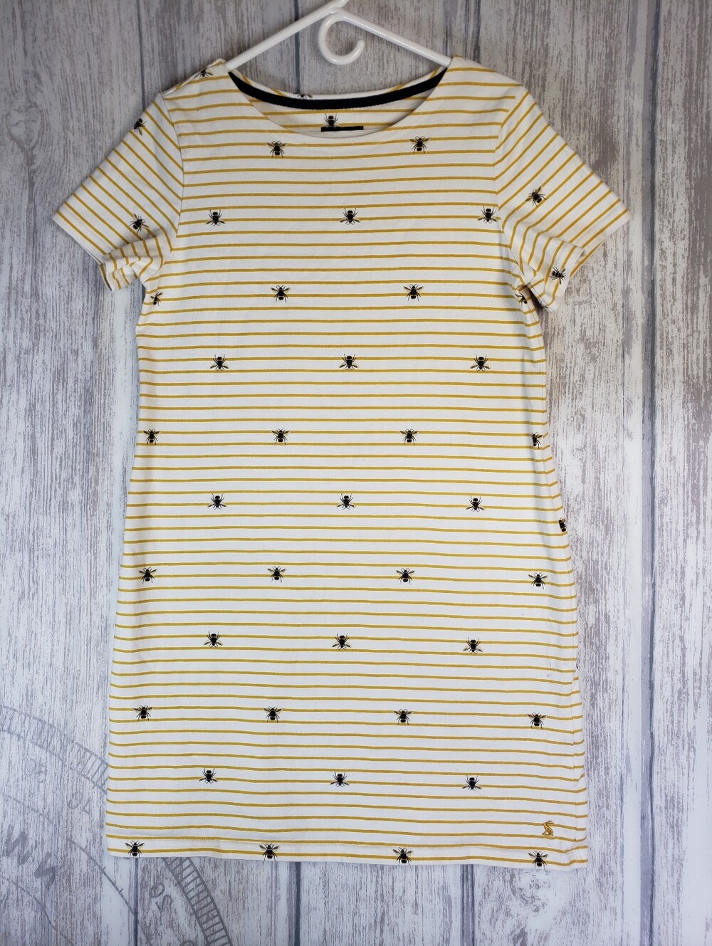 Joules Riviera Jersey Dress Sz 12  Classic yellow and white Honeybees Cotton A1
